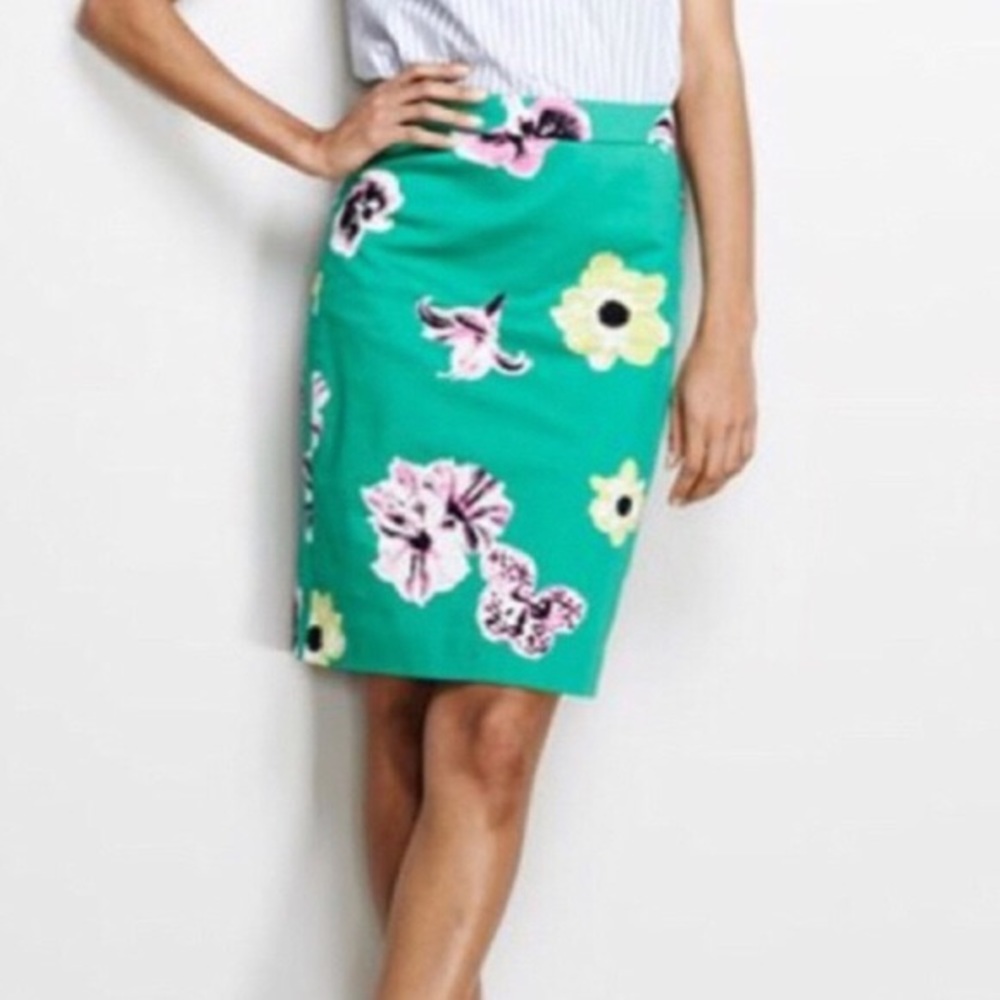 J. Crew "The Pencil Skirt" Green Punk Floral Skirt